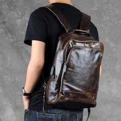 Genuine Leather Mens Cool Backpack Sling Bag Large Black Travel Bag Hiking Bag for men - imessengerbags