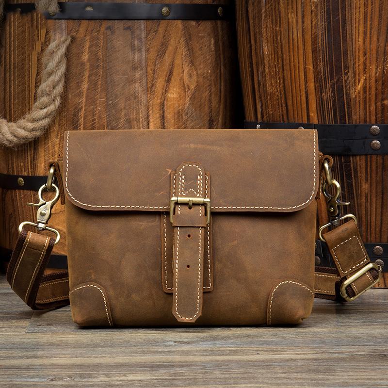Cool Brown Leather 8 inches Mens Small Courier Bag Messenger Bags Postman Bags for Men - imessengerbags