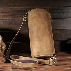 Light Brown Leather Mens Barrel Shoulder Bag Side Bag Messenger Bag For Men - imessengerbags