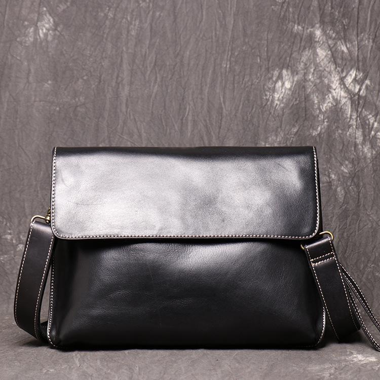 Vintage Black LEATHER MENS Ipad Courier Bag SIDE BAG Casual Brown MESSENGER BAG FOR MEN