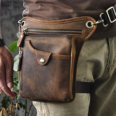 Vintage Brown Leather Men's Belt Pouch Drop Leg Bags Small Side Bag For Men