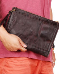 BLACK Coffee MENS LEATHER SLIM ZIPPER CLUTCH WRISTLET PURSE BAG CLUTCH BAG FOR MEN - imessengerbags