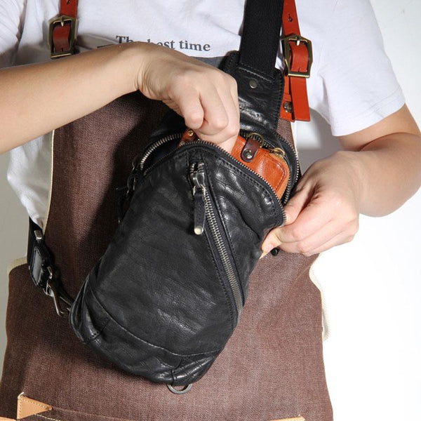 Handmade Genuine Leather Mens Cool Chest Bag Sling Bag Crossbody Bag Travel Bag Hiking Bag for men - imessengerbags