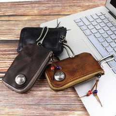 Vintage Mens Leather Key Wallet Zipper Key Holder Coin Wallet Change Pouch For Men - imessengerbags