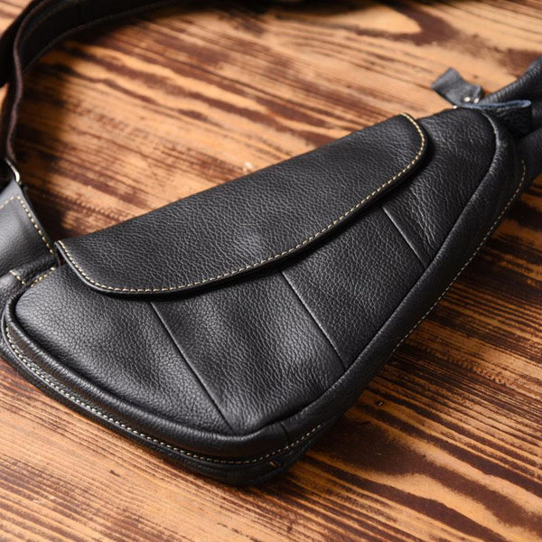 Genuine Leather Mens Cool Chest Bag Sling Bag Crossbody Bag Travel Bag Hiking Bag for men