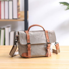 Canvas Leather Mens Womens Small Side Bag Green Courier Bag Messenger Bag for Men - imessengerbags
