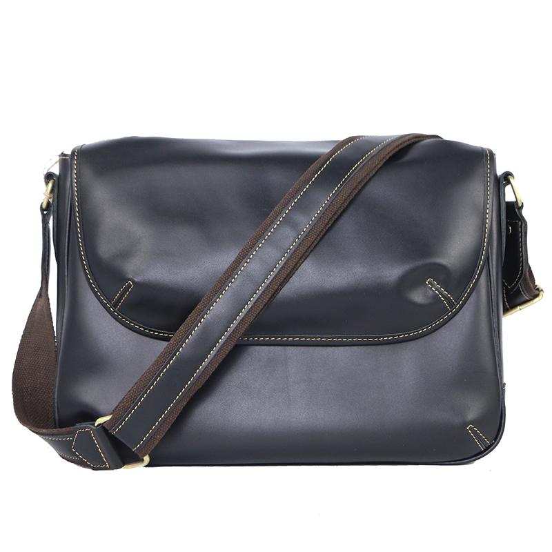 Black Leather Mens Casual 10'' Courier Bags Messenger Bags Dark Coffee Gray Postman Bag For Men - imessengerbags