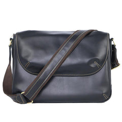Black Leather Mens Casual 10'' Courier Bags Messenger Bags Dark Coffee Gray Postman Bag For Men - imessengerbags