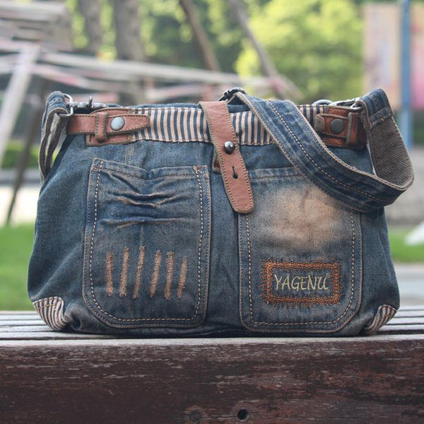 Blue Denim Mens Casual Small Messenger Bags Jean Postman Bag Courier Bag For Men