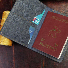 Handmade Leather Floral Mens Cool Short Wallet Passport Card Holder Small Card Slim Wallets for Men - imessengerbags