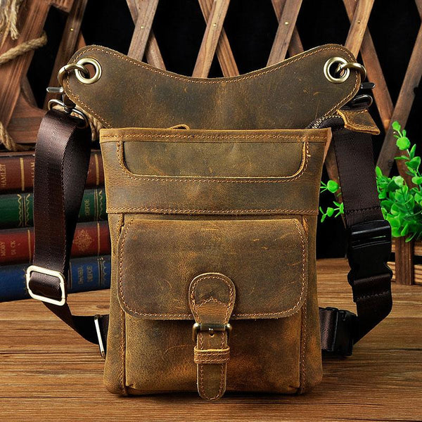 Cool Biker Leather Drop Leg Bag Mens Belt Pouch Waist Bag Shoulder Bag for Men