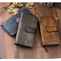Cool Brown Leather Mens Long Wallet Buckled Long Wallet Trifold Gray Clutch Wallet for Men - imessengerbags