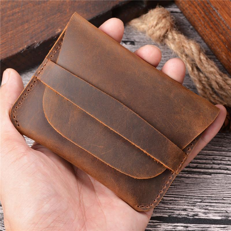Vintage Brown Leather Men's Coin Holder Black Card Wallet Slim billfold Wallet For Men - imessengerbags