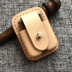 Mens Beige Leather Classic Handmade Zippo Lighter Cases Tan Zippo Lighter Holder with Belt Clip