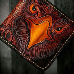 Handmade Leather Eagle Tooled Mens billfold Wallet Cool Leather Wallet Slim Wallet for Men - imessengerbags