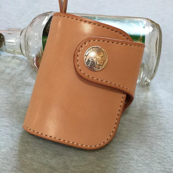 Handmade Leather Biker Wallet Mens Cool Short Chain Wallet Trucker Wallet with Chain - imessengerbags