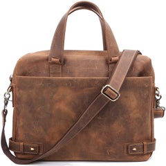 Vintage Maroon Mens Leather Briefcase Work Handbag Brown 14'' Laptop Briefcases For Men - imessengerbags