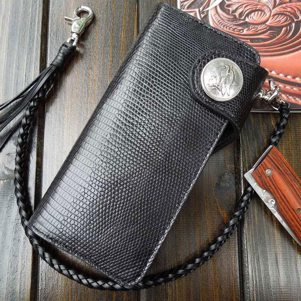 Handmade Leather Biker Wallet Mens Cool Chain Wallet Trucker Wallet with Chain - imessengerbags