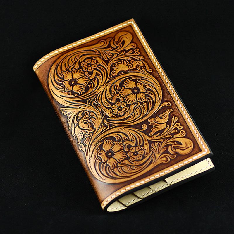 Handmade Leather Tooled Floral Mens Long Wallet Cool Leather Wallet Clutch Wallet for Men - imessengerbags