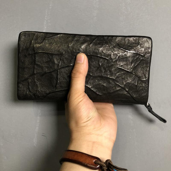 CASUAL BLACK LEATHER MEN'S Long Wallet Zipper Clutch Wallet BLACK Wristlet Wallets Card Wallet FOR MEN