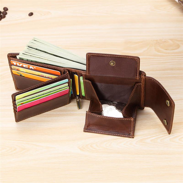 Cool Brown Leather Men's Trifold Small Wallet Multi-cards billfold Wallet For Men - imessengerbags