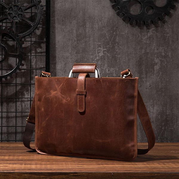 Cool Leather Mens Briefcase 13inch Laptop Bag Work Handbag Business Bags for Men - imessengerbags