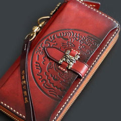 Handmade Mens Tooled Snow Lion Leather Chain Wallet Biker Trucker Wallet with Chain