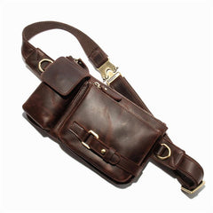 Top Leather Fanny Pack Men's Dark Brown Chest Bag Hip Bag Brown Waist Bag For Men