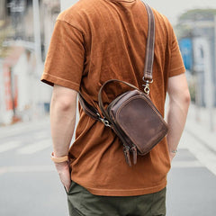 Dark Brown Leather Mens Casual Mini Courier Bag Messenger Bags Belt Bag Belt Pouch For Men - imessengerbags