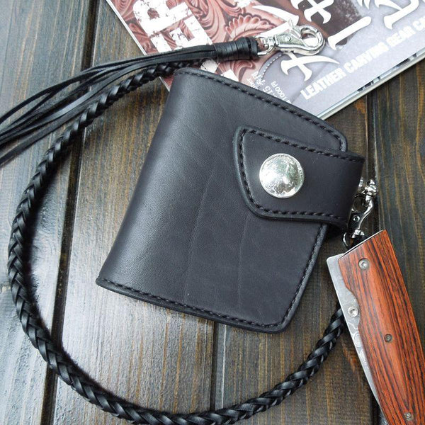 Handmade Leather Biker Wallet Mens Cool Short Chain Wallet Trucker Wallet with Chain - imessengerbags