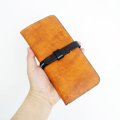 Handmade Vintage Mens Brown Bifold Leather Long Wallet Cool Long Wallets for Men