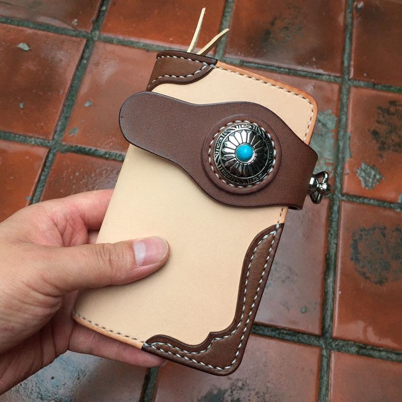 Handmade Leather Biker Wallet Mens Cool Short Chain Wallet Trucker Wallet with Chain