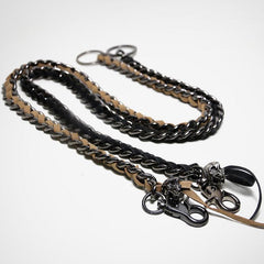 Cool Men's Leather Stainless Steel Woven Skull Key Chain Pants Chain Biker Wallet Chain For Men - imessengerbags