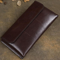 Cool Brown Leather Mens Long Wallet Clutch Wallet Retro Coffee  Clutch Wallet for Men - imessengerbags