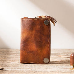 Black Handmade Leather Mens Small Car Key Wallet Dark Brown Key Holder Coin Purse Card Holder For Men - imessengerbags