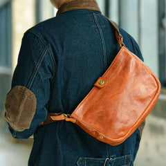 Casual Tan Leather Mens 8 inches Postman Bag Side Bag Brown Leather Messenger Bags Courier Bag For Men - imessengerbags