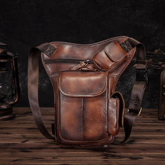 Cool Brown Leather Men's Waist Bag Phone Holster Shoulder Bag Mini Side Bag Belt Pouch For Men