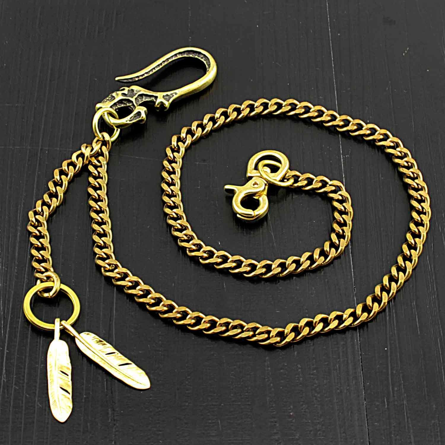 Brass Skull Wallet Chain Long Biker Wallet Chain Gold Cool Pants Chain For Men - imessengerbags