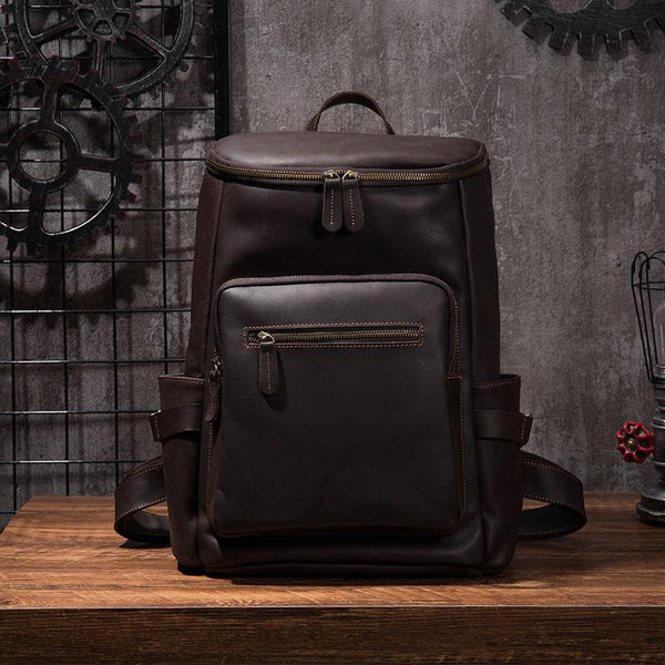 Cool Coffee Mens Leather Hiking Backpack Travel Backpack Leather Backpack for Men - imessengerbags