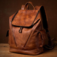 Cool Brown Mens Leather 15-inch Computer Backpacks Fashion Travel Backpacks School Backpack for men - imessengerbags