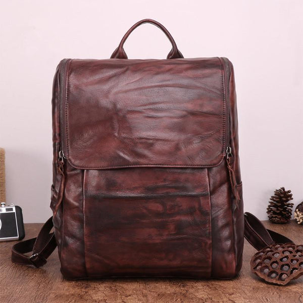 Handmade Cool Leather Men's Backpack Travel Backpack 14inch Computer Backpack For Men - imessengerbags