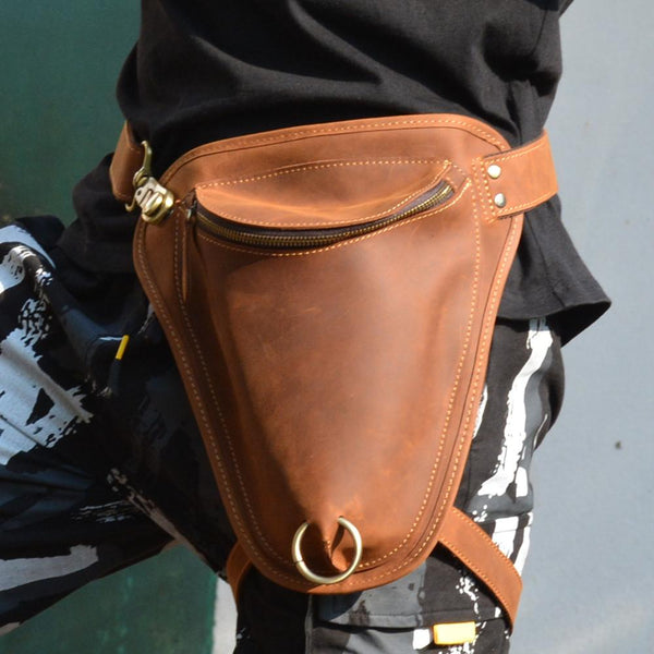 Cool Brown Leather Men's Belt Pouch Belt Bag Drop Leg Bag Waist Bag For Men - imessengerbags