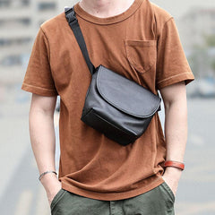 Black Cool Leather Mens Small Postman Bag Messenger Bag Black Courier Bag For Men - imessengerbags