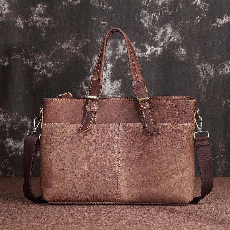 Brown Cool Leather 14 inches Light Brown Briefcase Messenger Bag Handbag Shoulder Bag For Men - imessengerbags