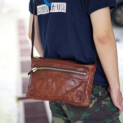 Cool Black Wrinkled Leather Men Postman Bag Side Bag Coffee Messenger Bag Courier Bag For Men - imessengerbags