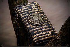 Handmade Leather Tibetan Mens Chain Biker Wallet Cool Leather Wallet Long Clutch Wallets for Men
