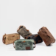 Waxed Canvas Leather Mens Clutch Bag Waterproof Handbag Storage Bag Wash Bag For Men - imessengerbags