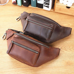 Brown MENS LEATHER FANNY PACK BUMBAG Hip Pack Brown Leather WAIST BAGS for Men