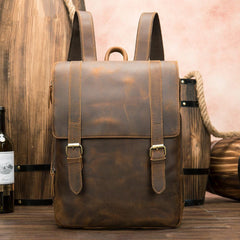 Vintage Brown Leather Men's 14inch Laptop Backpack College Backpack For Men - imessengerbags