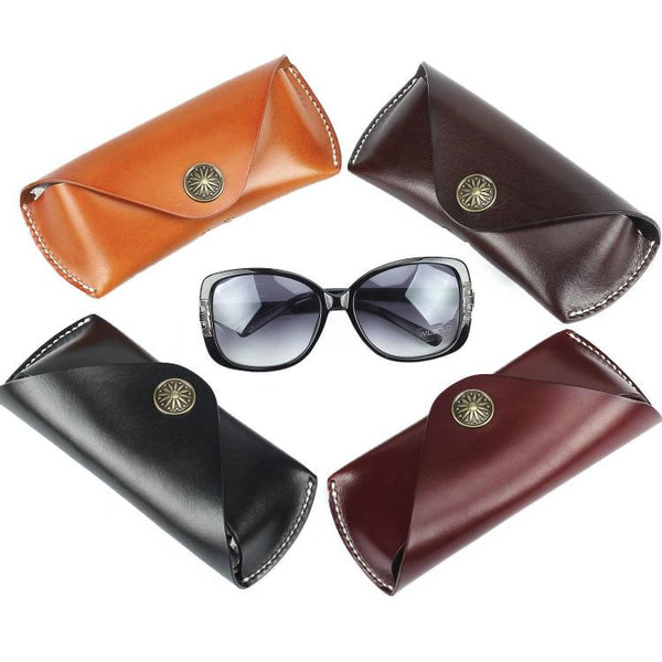 Handmade Vintage LEATHER MEN'S  Sunglasses Box Case Black Glasses Holder For Men - imessengerbags